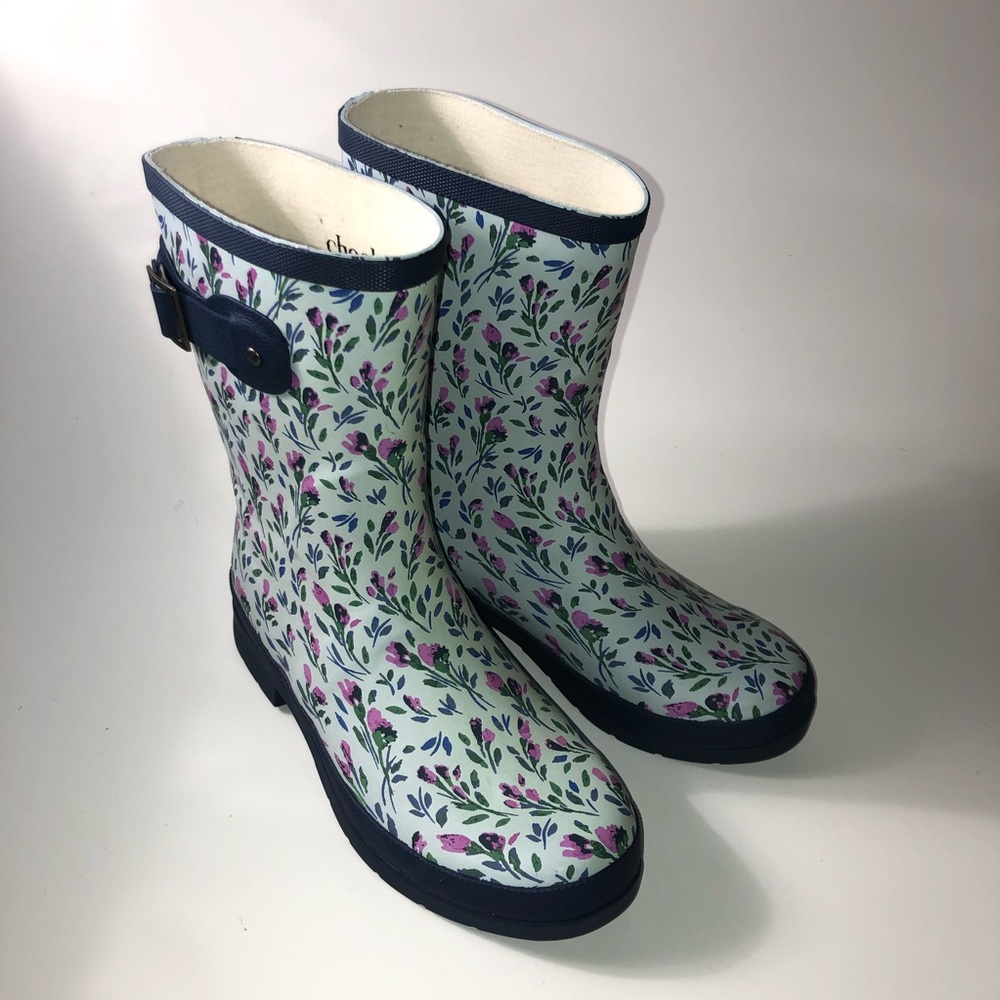 Chooka Rebecca Mid Light Blue Floral Rain Boot Sz8